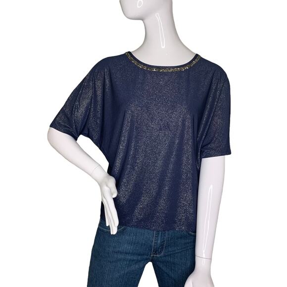 PerSeption Concept blouse shine blue short sleeve pullover size S - Picture 1 of 8